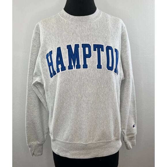 VINTAGE Champion Reverse Weave HAMPTON Crew Sweatshirt Gray Heather Unisex S